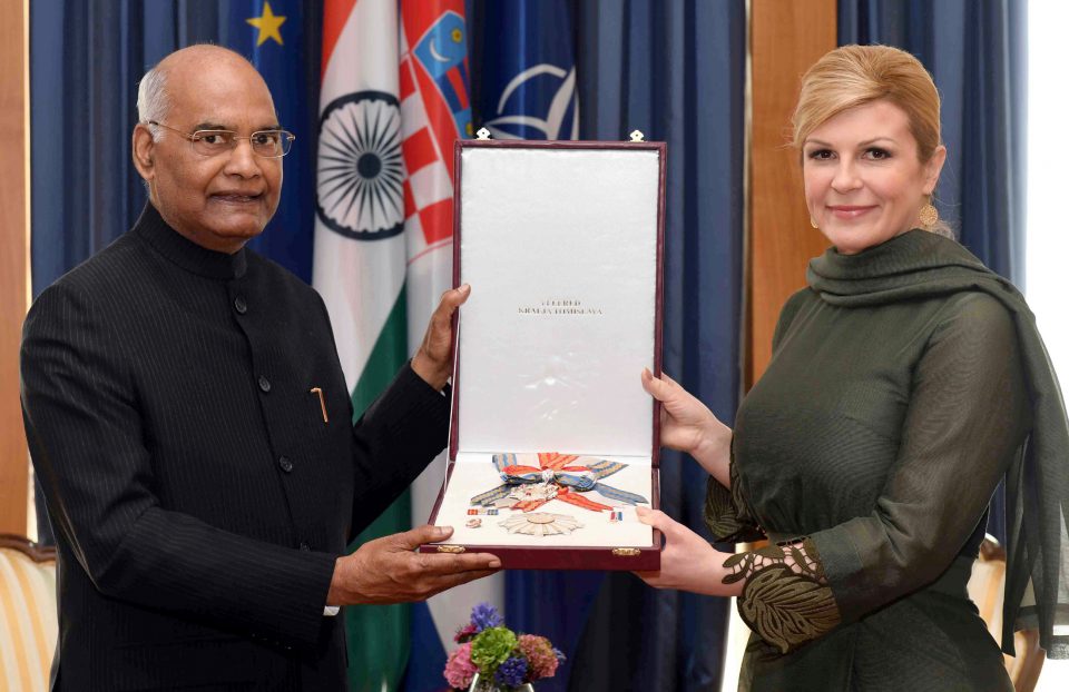 President, Ram Nath Kovind with Kolinda Grabar-Kitarovic, the President of the Republic of Croatia,